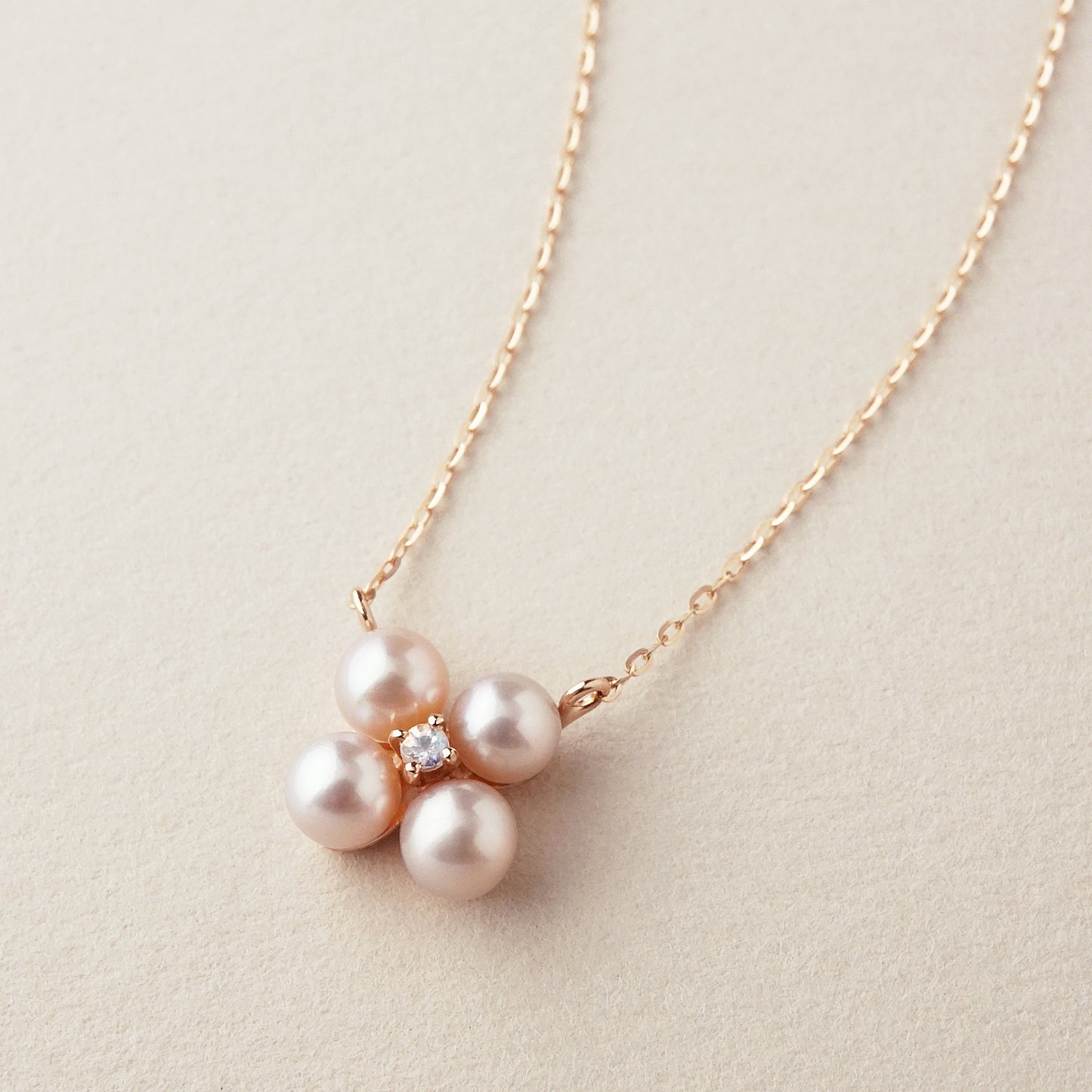 10K Pink Freshwater Pearl Clover Necklace (Rose Gold) - Product Image