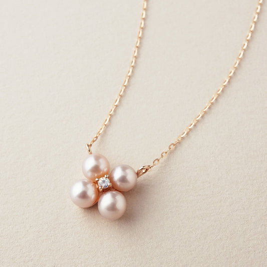 10K Pink Freshwater Pearl Clover Necklace (Rose Gold) - Product Image