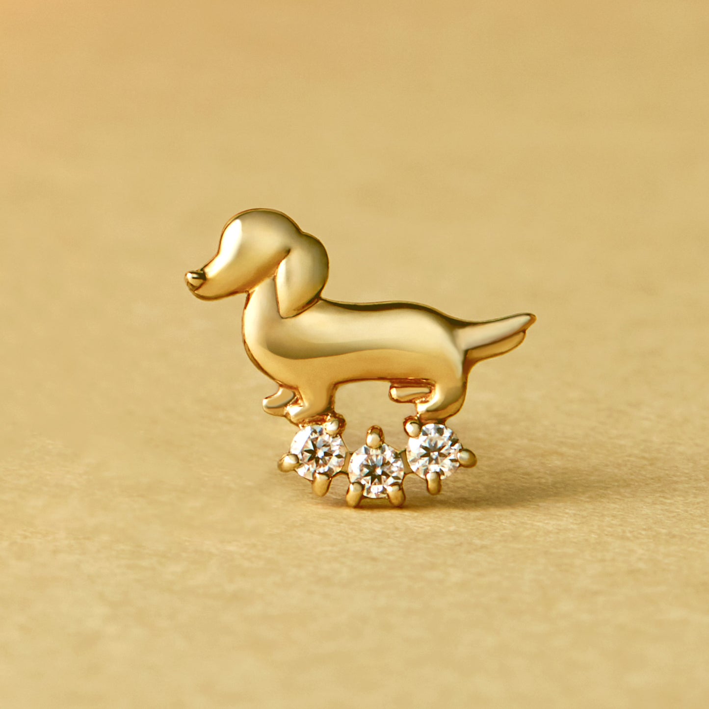 [Solo Earring] 18K/10K Dachshund Single Earring (Yellow Gold) - Product Image