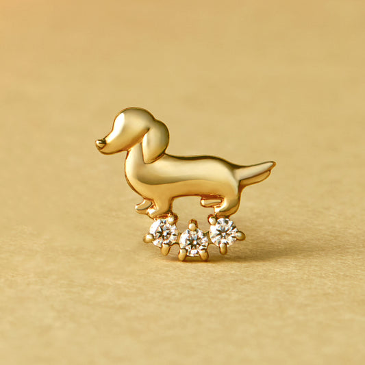 [Solo Earring] 18K/10K Dachshund Single Earring (Yellow Gold) - Product Image