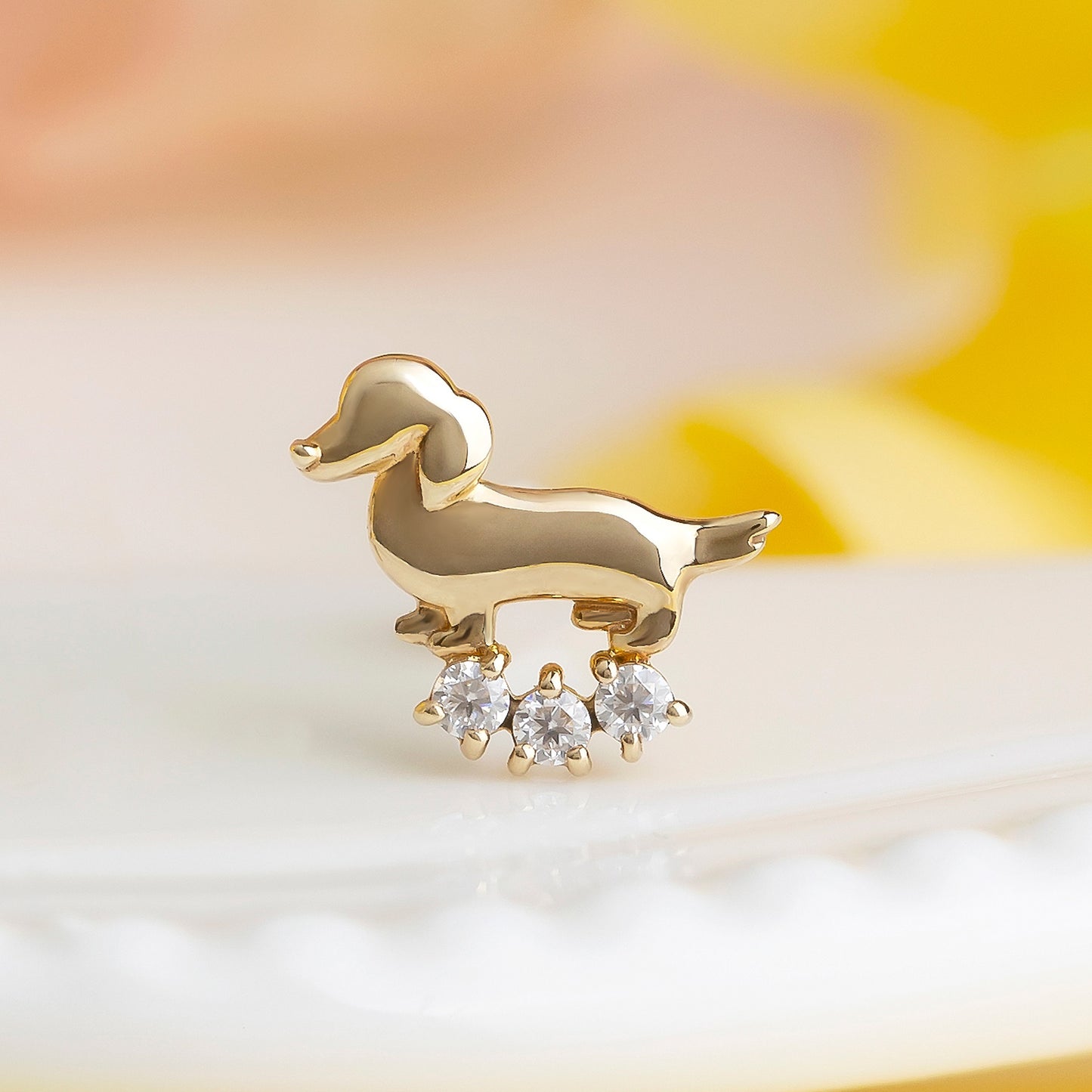 [Solo Earring] 18K/10K Dachshund Single Earring (Yellow Gold) - Product Image
