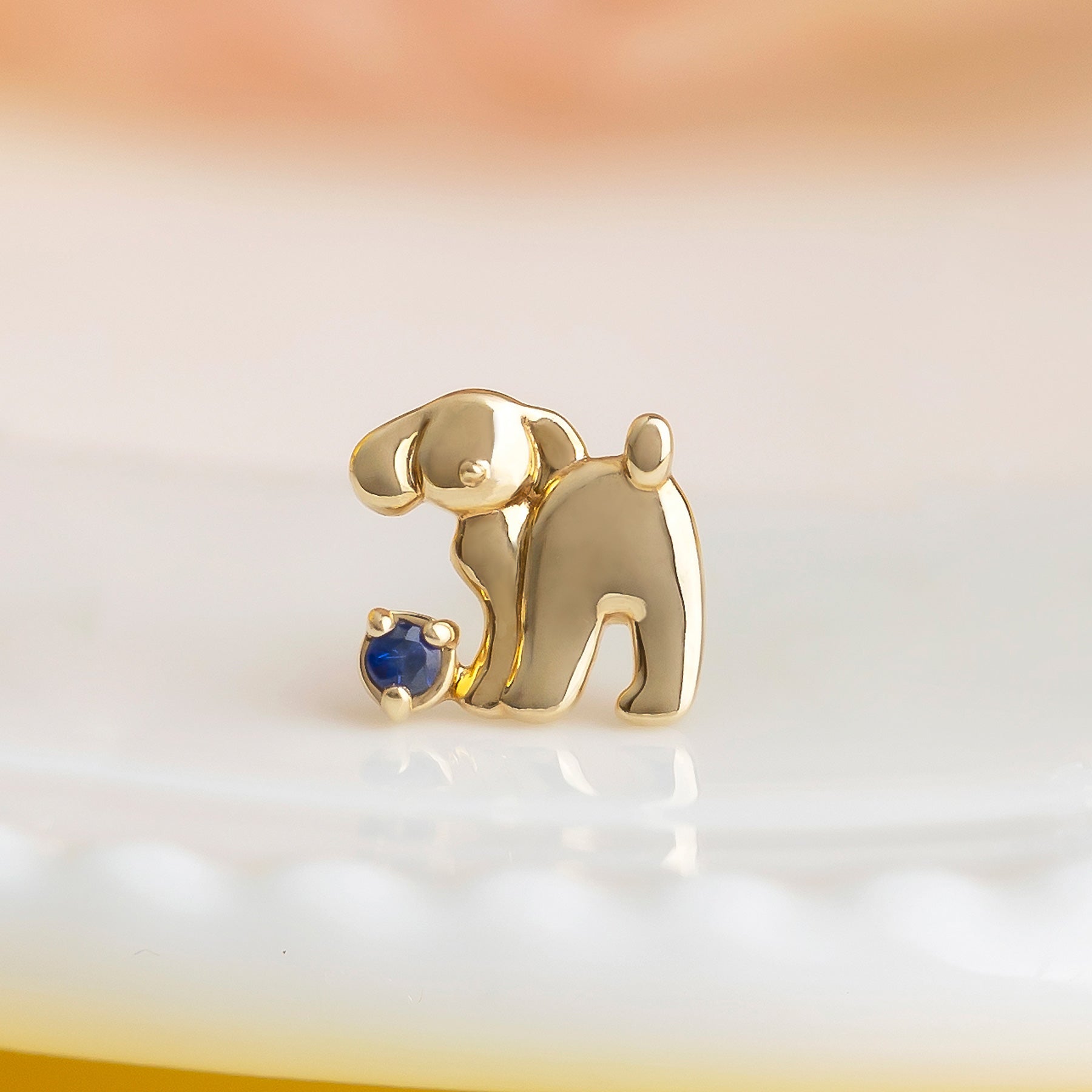[Solo Earring] 18K/10K Poodle Single Earring (Yellow Gold) - Product Image