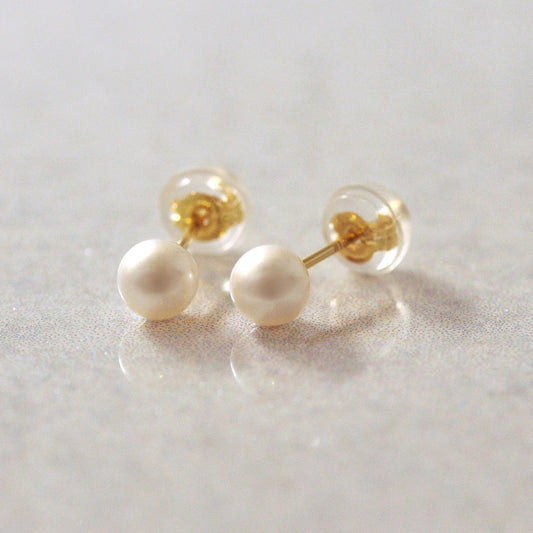 18K Freshwater Pearl Stud Earrings [4mm] (Yellow Gold) - Product Image