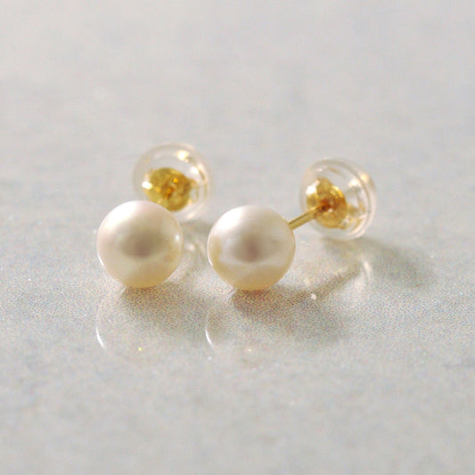 18K Freshwater Pearl Stud Earrings [5mm] (Yellow Gold) - Product Image