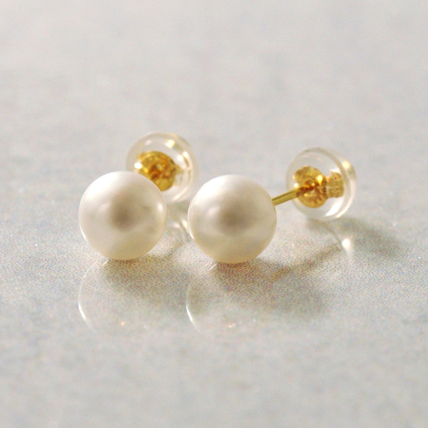 18K Freshwater Pearl Stud Earrings [6mm] (Yellow Gold) - Product Image
