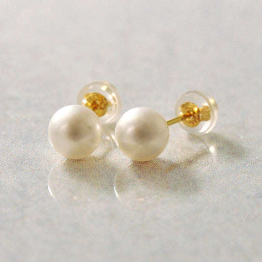 18K Freshwater Pearl Stud Earrings [6mm] (Yellow Gold) - Product Image
