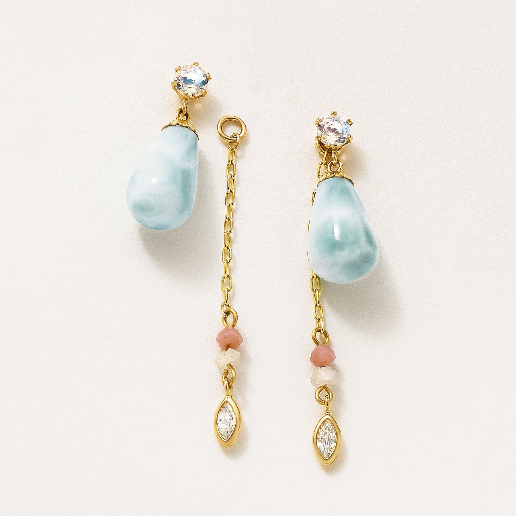 18K/10K 2Way Larimar Swinging Earrings [Oasis] (Yellow Gold) - Product Image