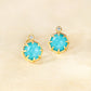 18K/10K Refined Turquoise x White Quartz Earrings [Blue Mosque] (Yellow Gold) - Product Image