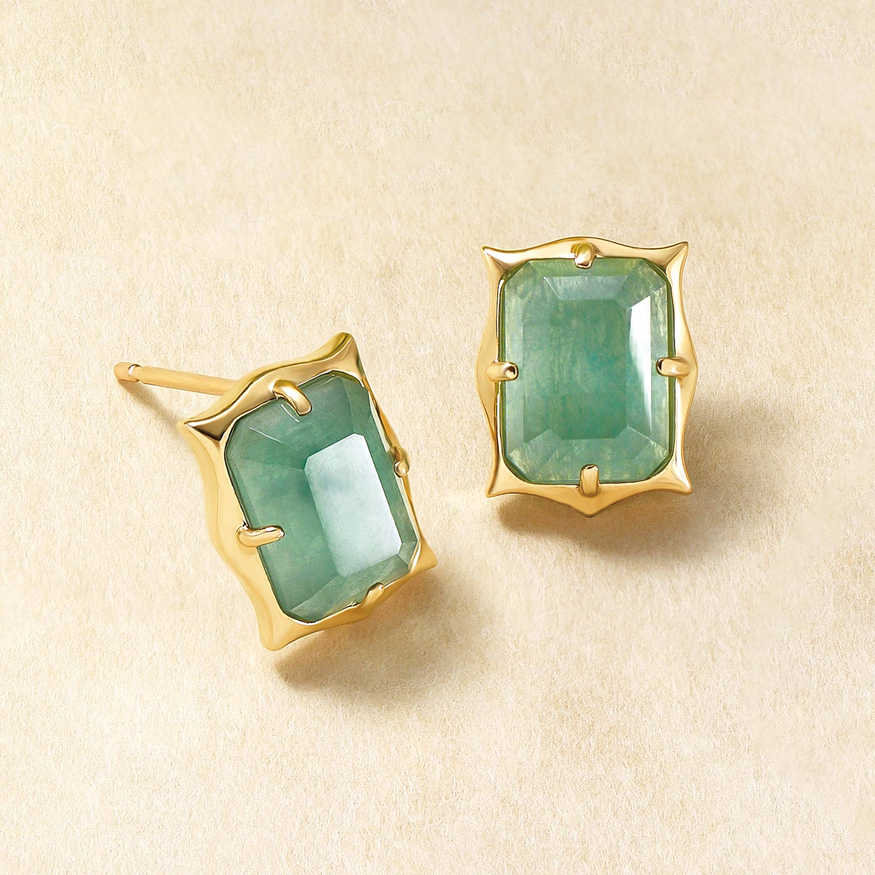 18K/10K Amazonite x Green Quartz Earrings [Medallion] (Yellow Gold ...