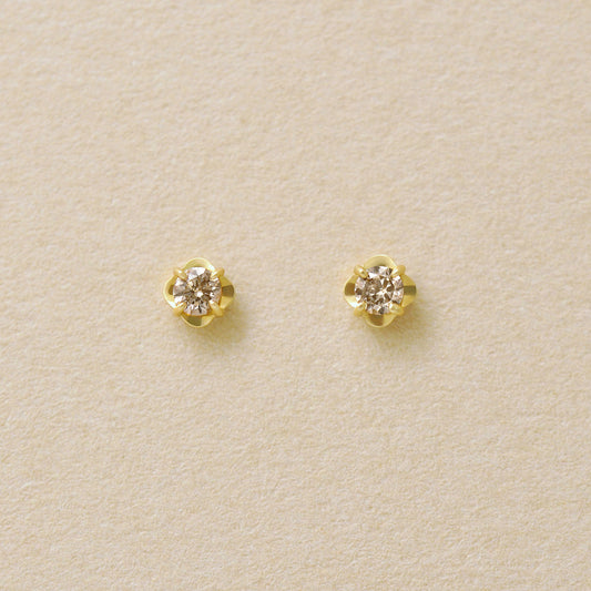 [Second Earrings] 18K Brown Diamond Earrings 0.08ct (Yellow Gold) - Product Image