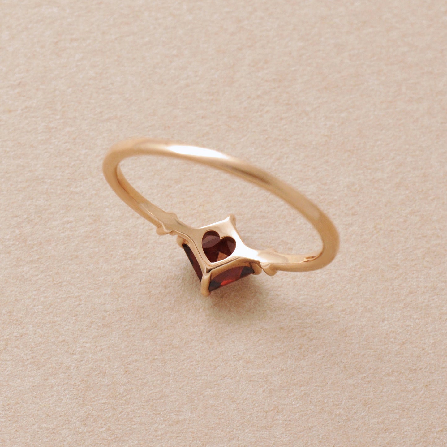 10K Rose Gold Square Garnet Ring