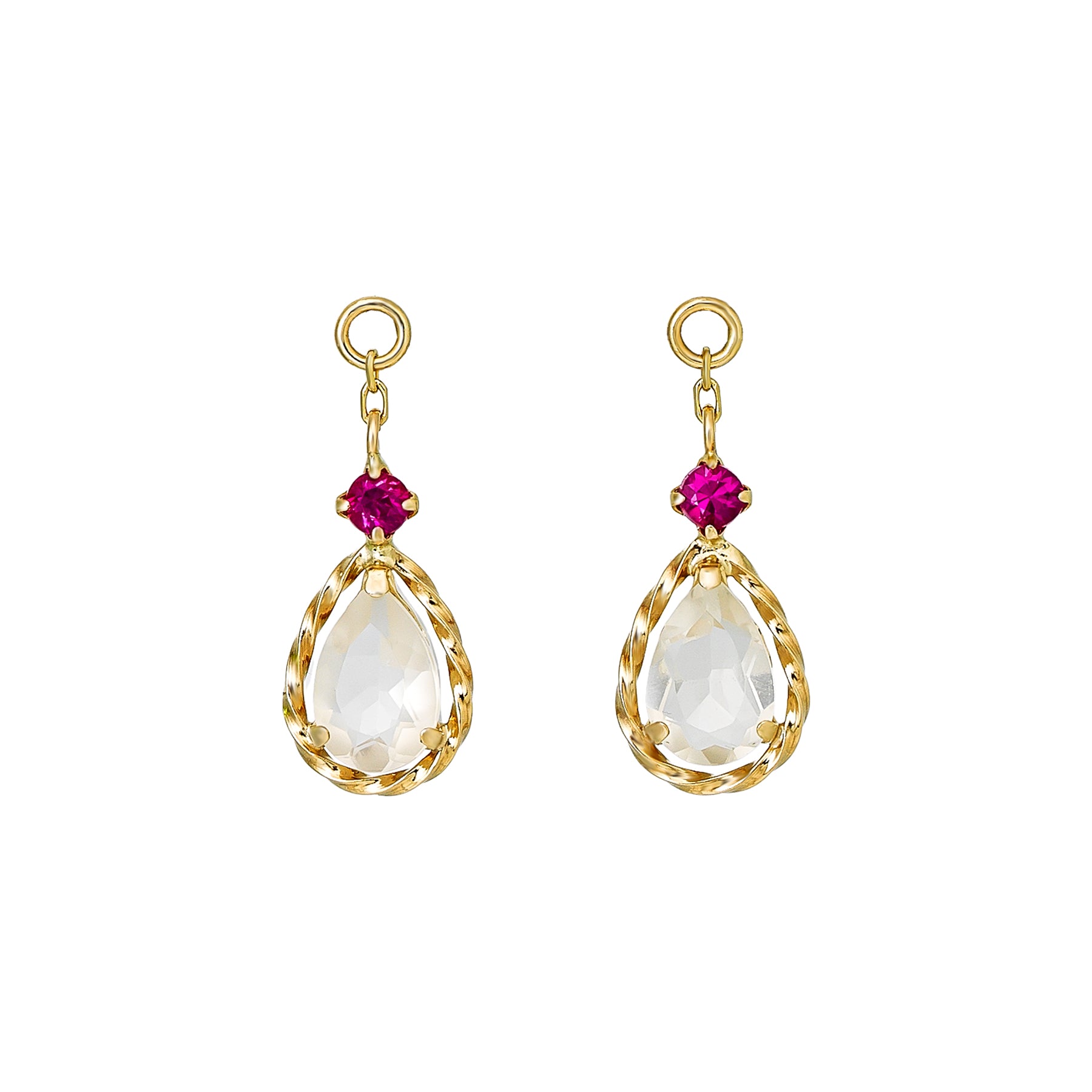 [Palette] 10K Ruby x Moonstone Charms (Yellow Gold) - Product Image