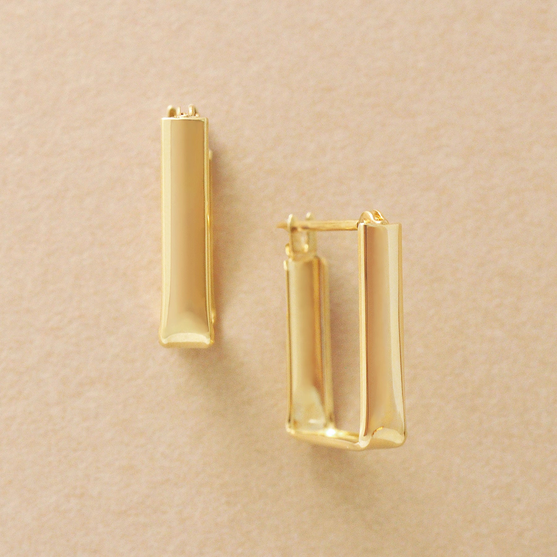 18K/10K Long Square Bridge Earrings (Yellow Gold) - Product Image