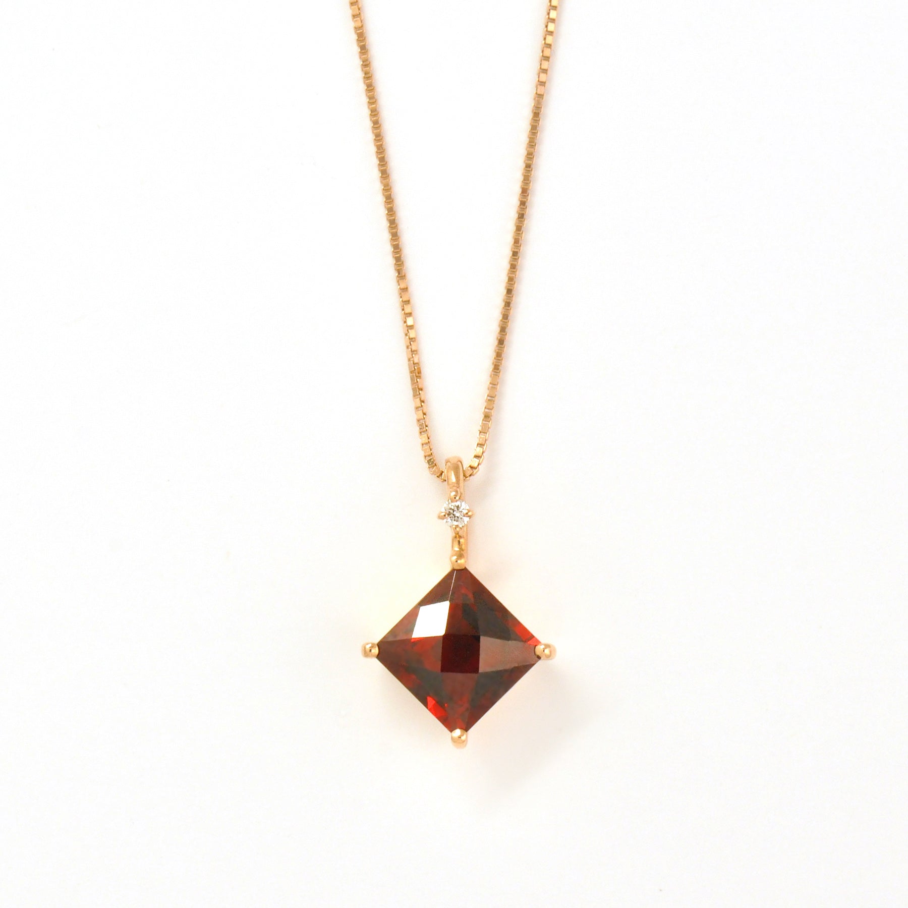 Garnet Square Necklace (10K Rose Gold) - Product Image