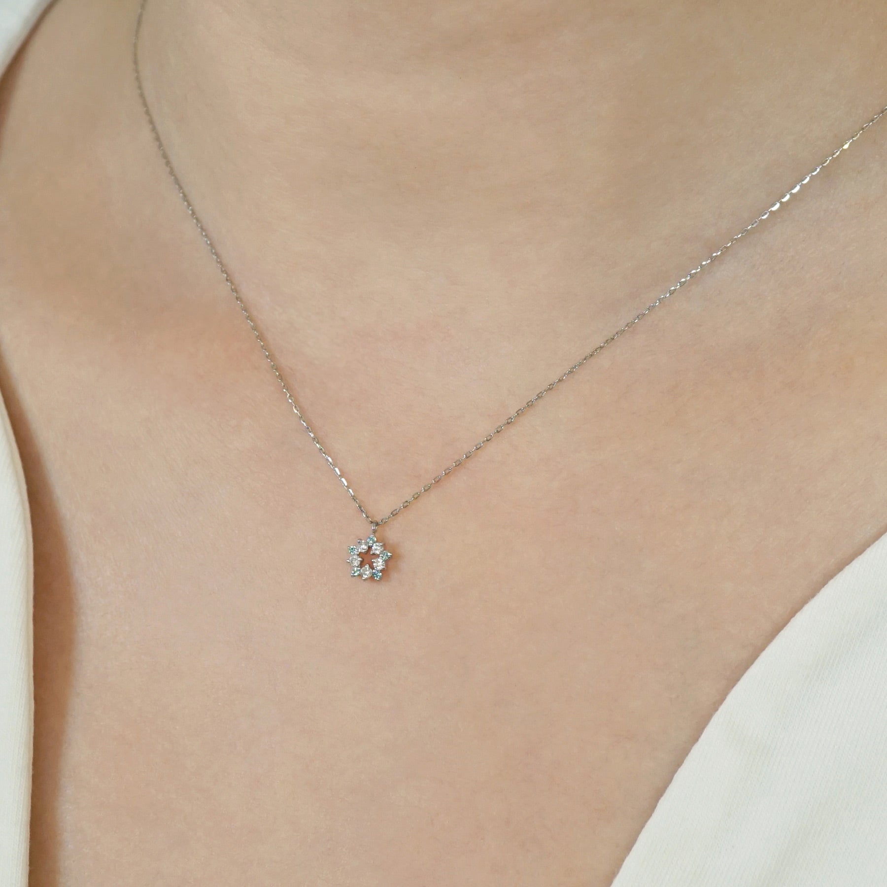 Platinum Diamond Star Wreath Necklace - Model Image