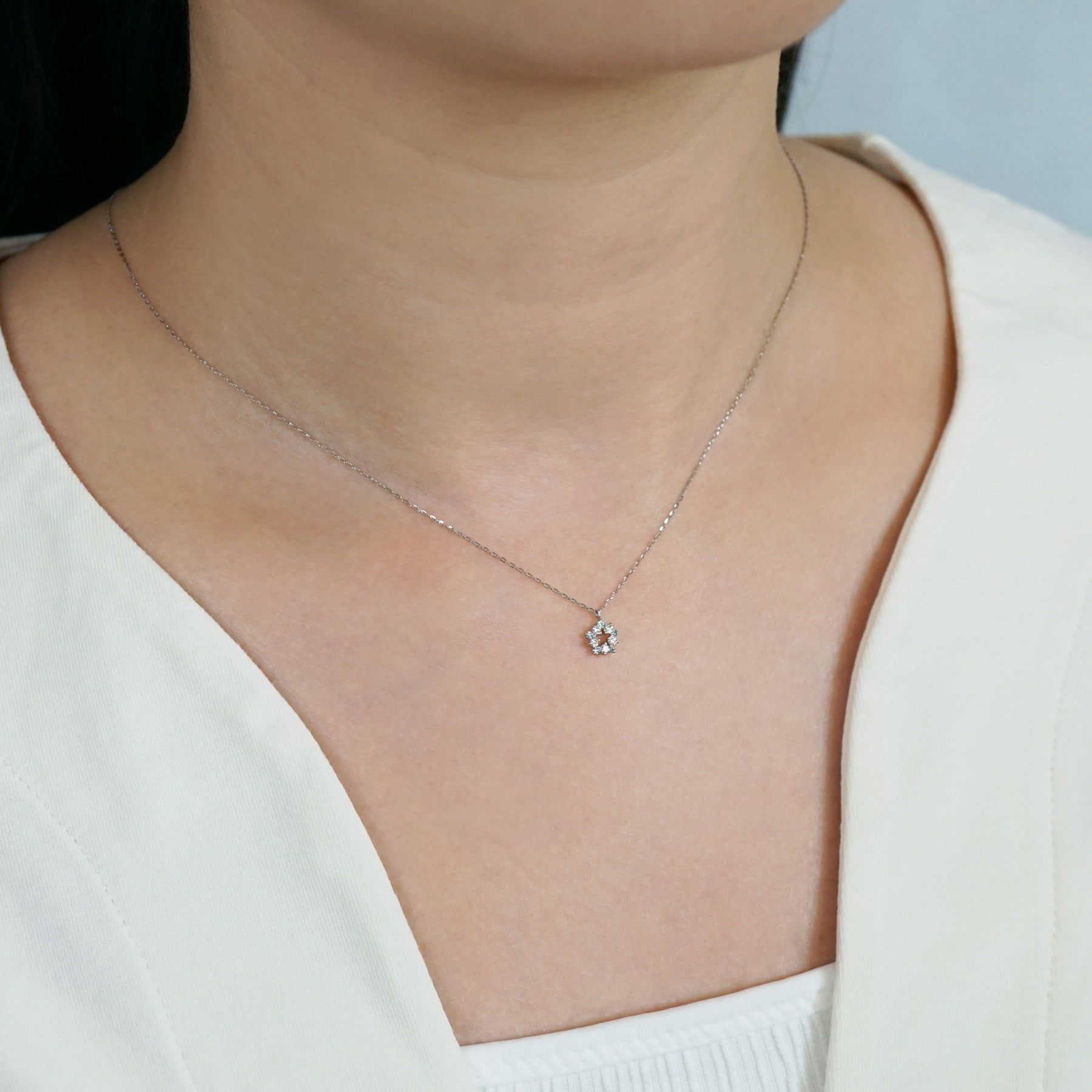 Platinum Diamond Star Wreath Necklace - Model Image