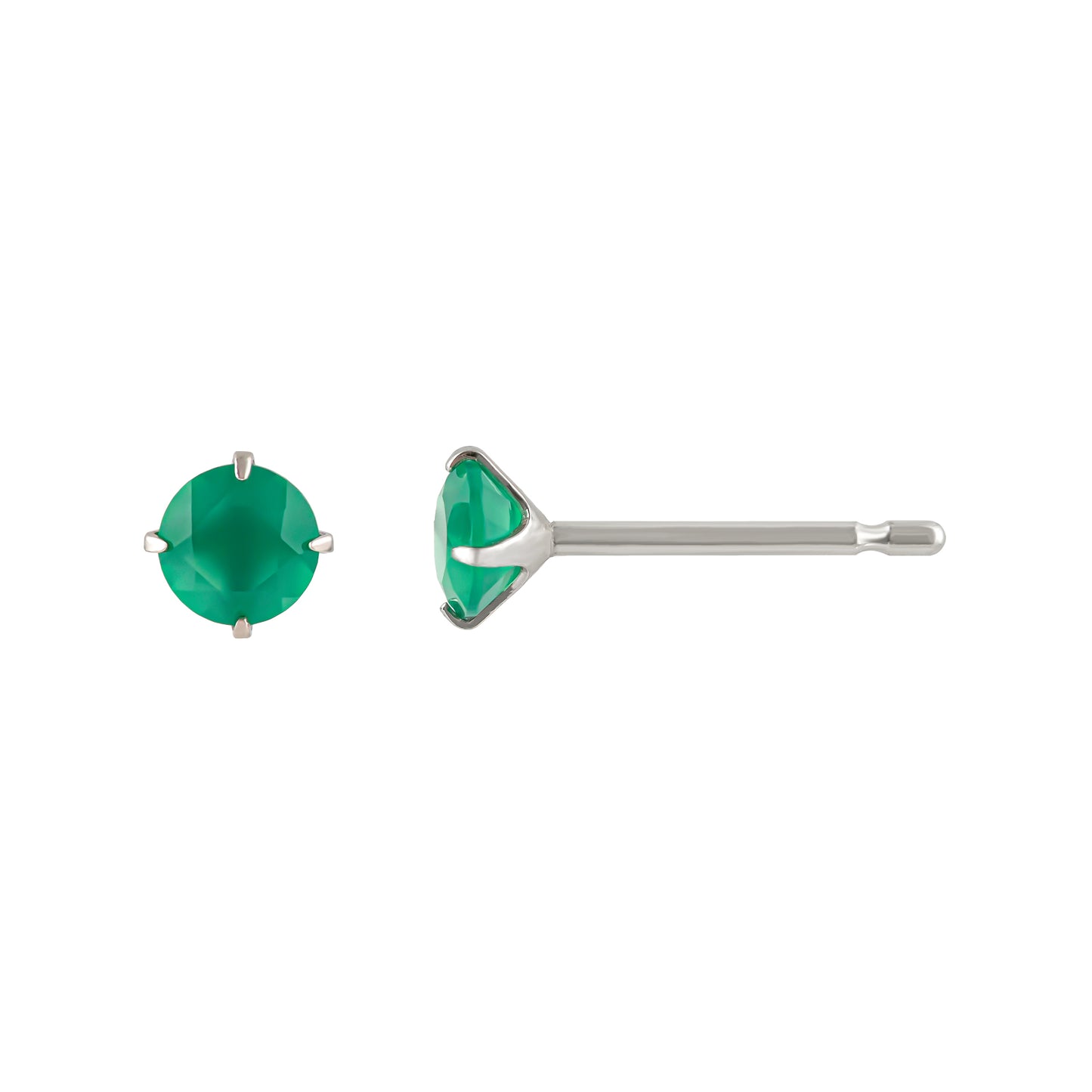 [Second Earrings] Platinum Green Agate Earrings [4mm] - Product Image