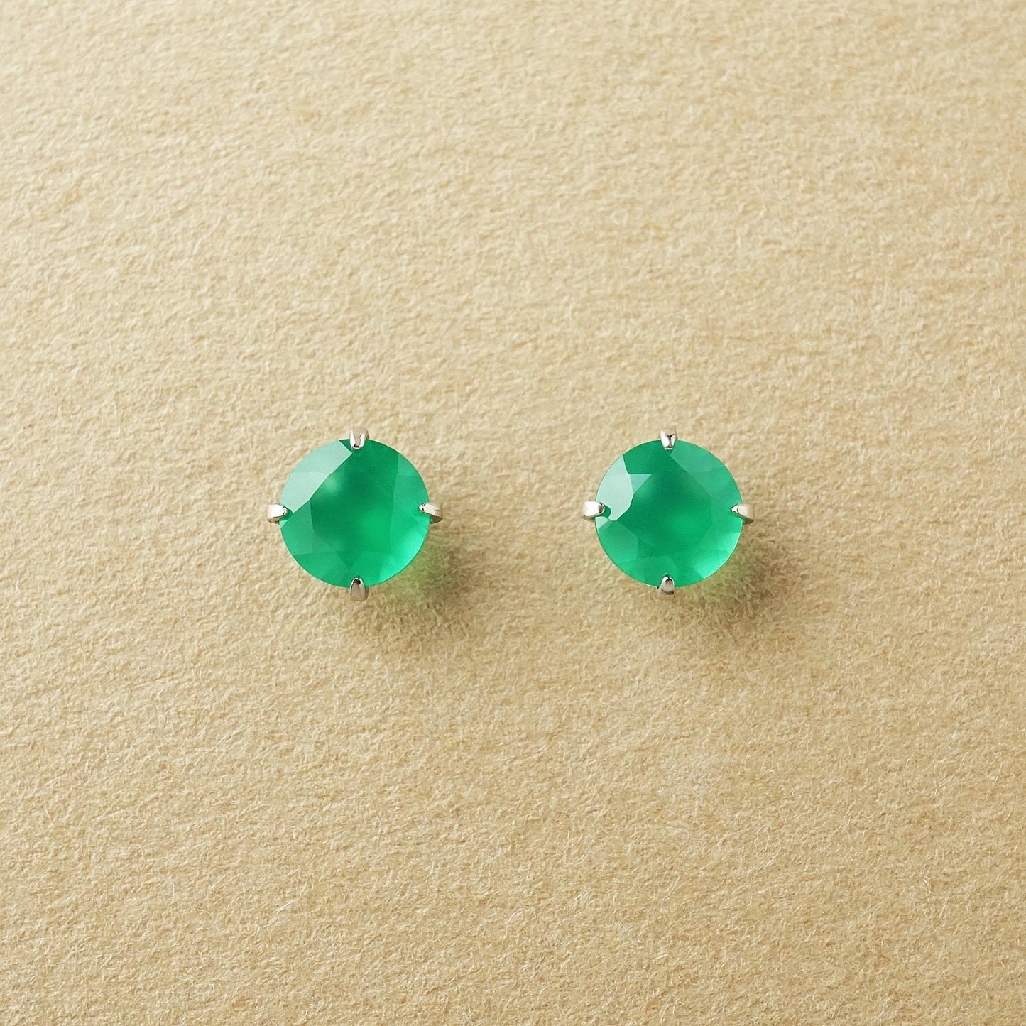 [Second Earrings] Platinum Green Agate Earrings [4mm] - Product Image
