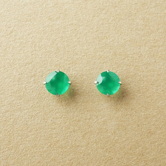[Second Earrings] Platinum Green Agate Earrings [4mm] - Product Image