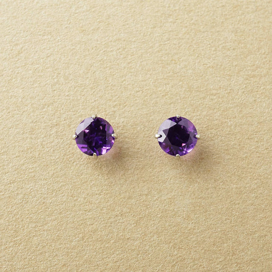 [Second Earrings] Platinum Amethyst Earrings [4mm] - Product Image