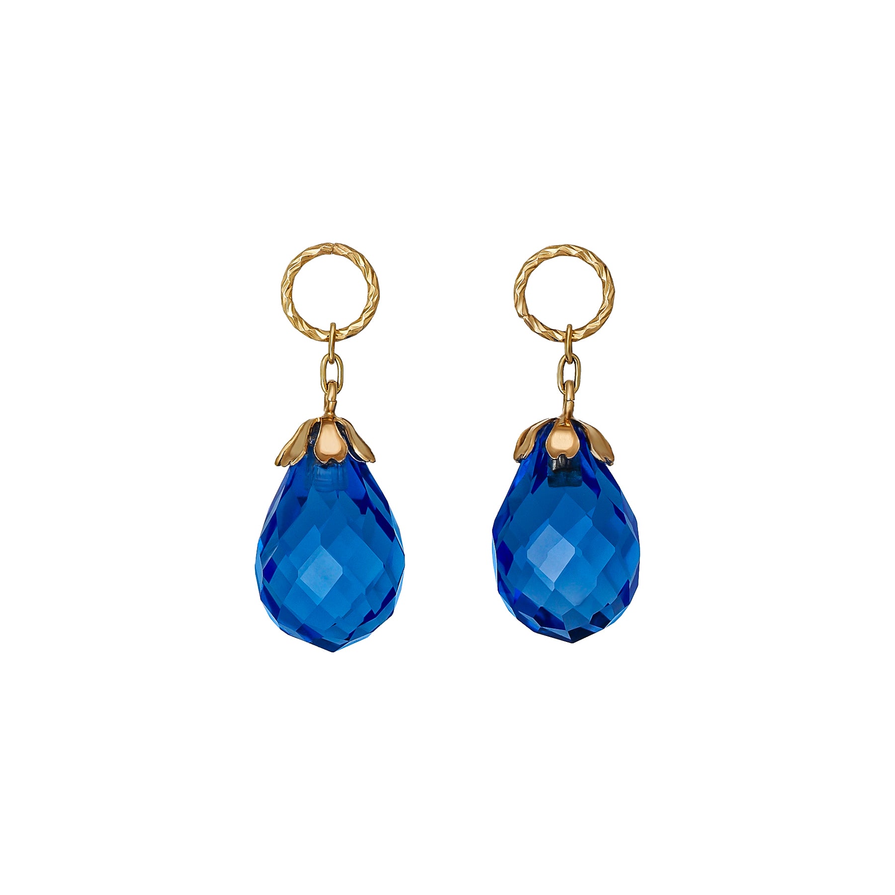 [Palette] 10K Blue Quartz Dew Drop Flower Charms (Large Link) (Yellow Gold) - Product Image