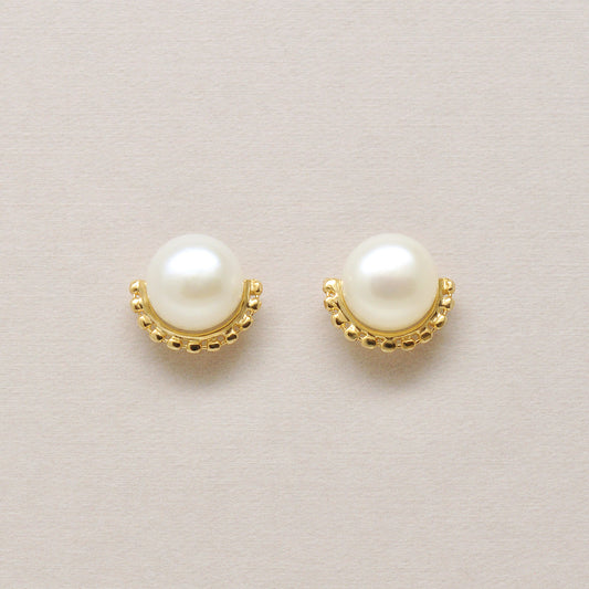 18K/10K Freshwater Pearl Milgrain Arch Earrings (Yellow Gold) - Product Image