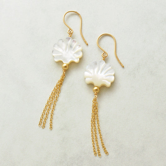 Gold Filled White Shell Wire Earrings - Product Image