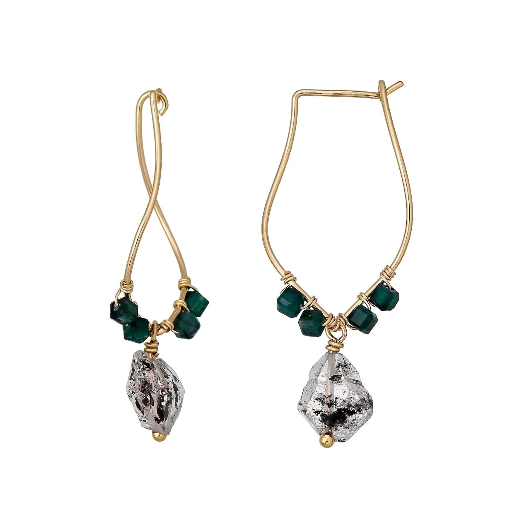 Gold Filled Herkimer Quartz Wire Hoop Earrings - Product Image