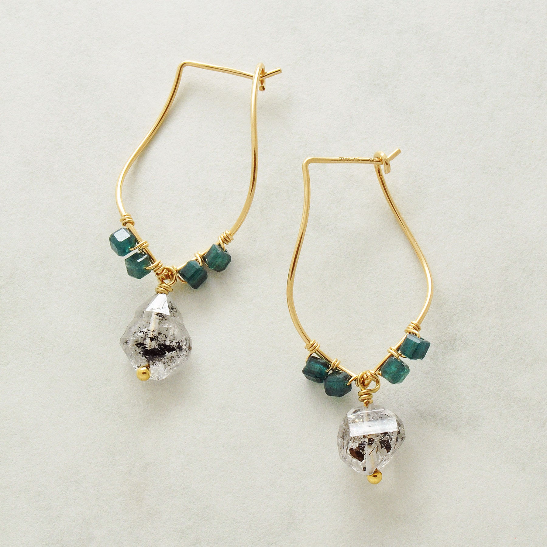 Gold Filled Herkimer Quartz Wire Hoop Earrings - Product Image