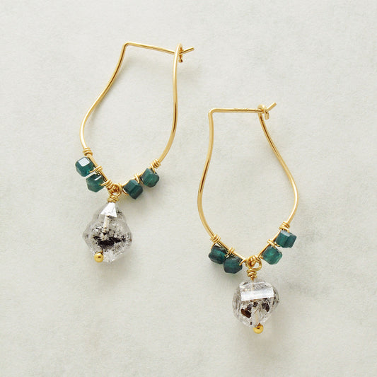Gold Filled Herkimer Quartz Wire Hoop Earrings - Product Image