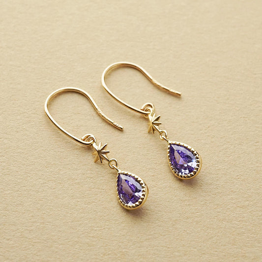 10K Dew Drop Star Purple Wire Earrings (Yellow Gold) - Product Image