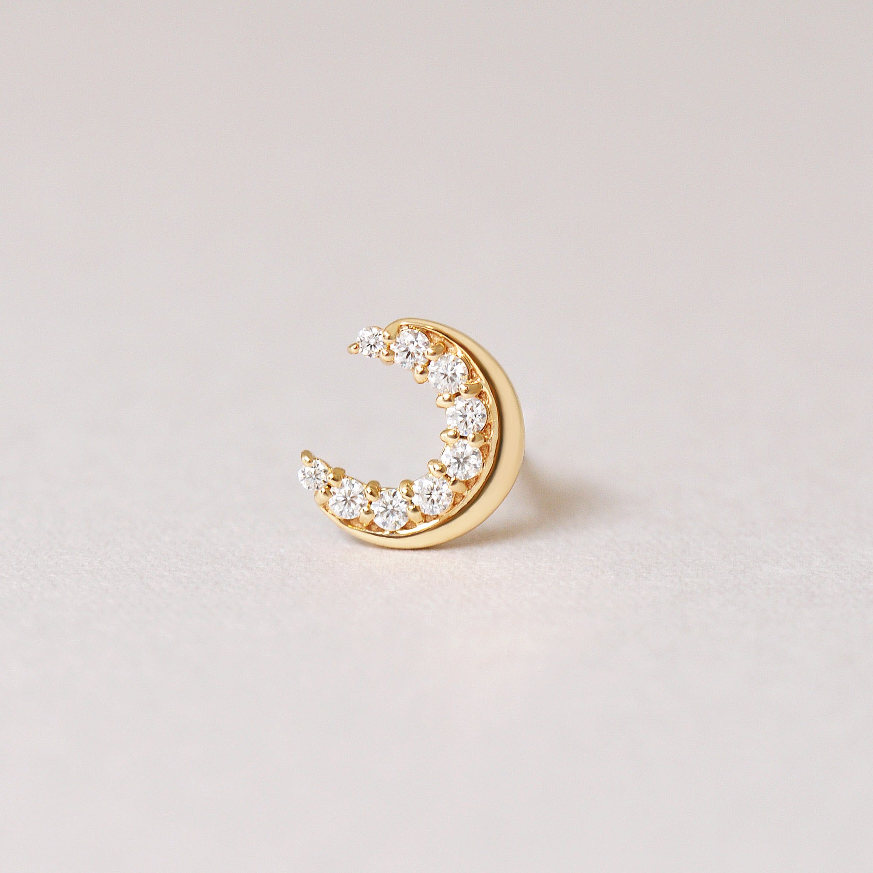 [Solo Earring] 18K/10K Moissanite Moon Single Earring (Yellow Gold) - Product Image