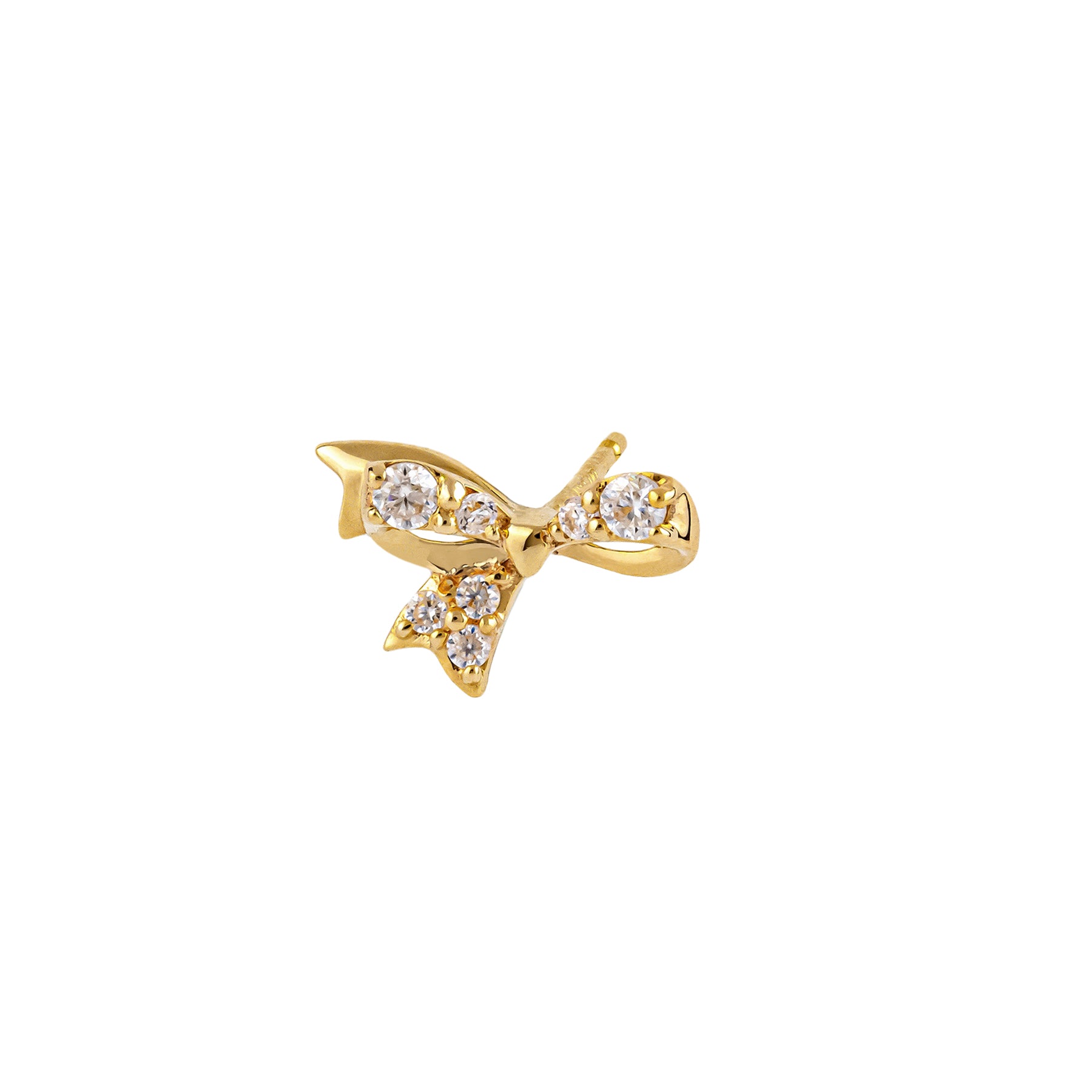 [Solo Earring] 18K/10K Moissanite Ribbon Single Earring (Yellow Gold) - Product Image