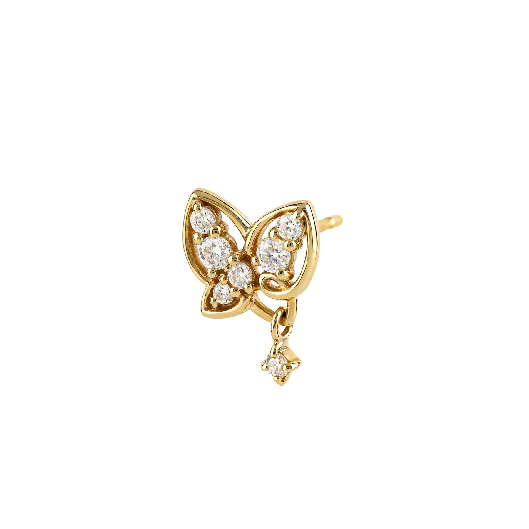 [Solo Earring] 18K/10K Moissanite Butterfly Single Earring (Yellow Gold) - Product Image