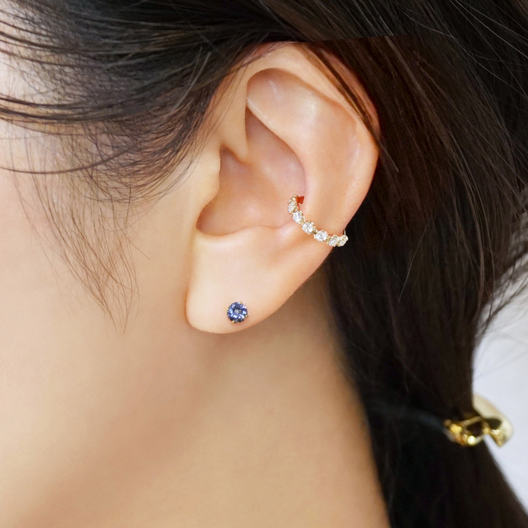 10K Moissanite Radiant Ear Cuff (Yellow Gold) - Model Image