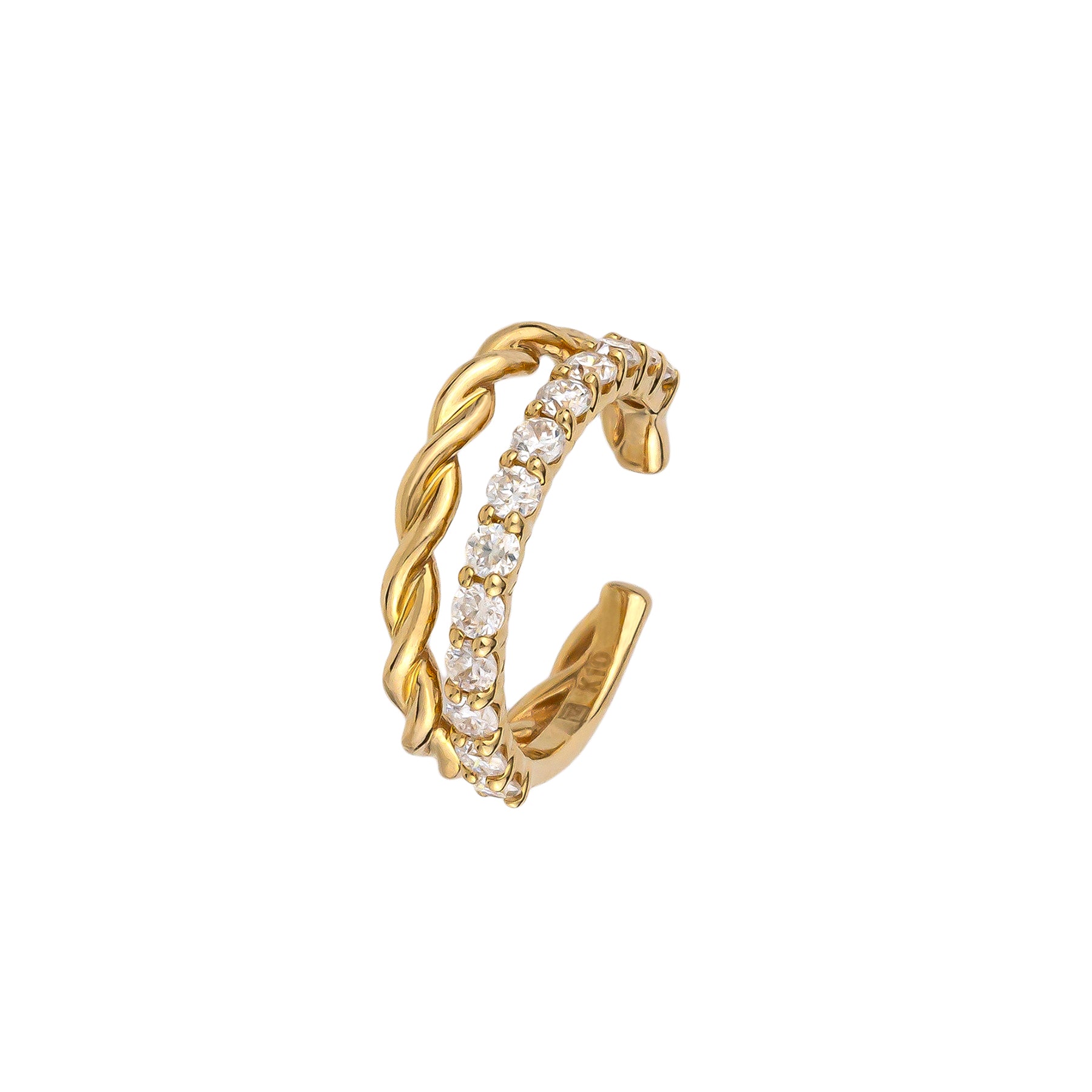 10K Moissanite Melee Line & Twist Dual Ear Cuff (Yellow Gold) - Product Image