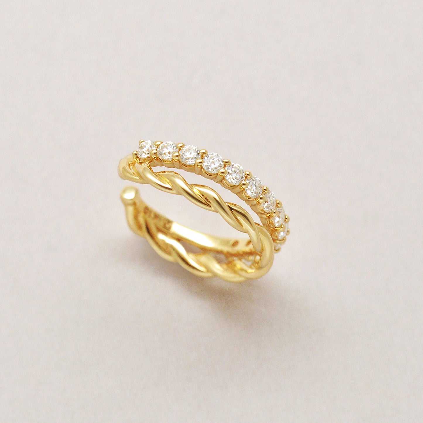 10K Moissanite Melee Line & Twist Dual Ear Cuff (Yellow Gold) - Product Image
