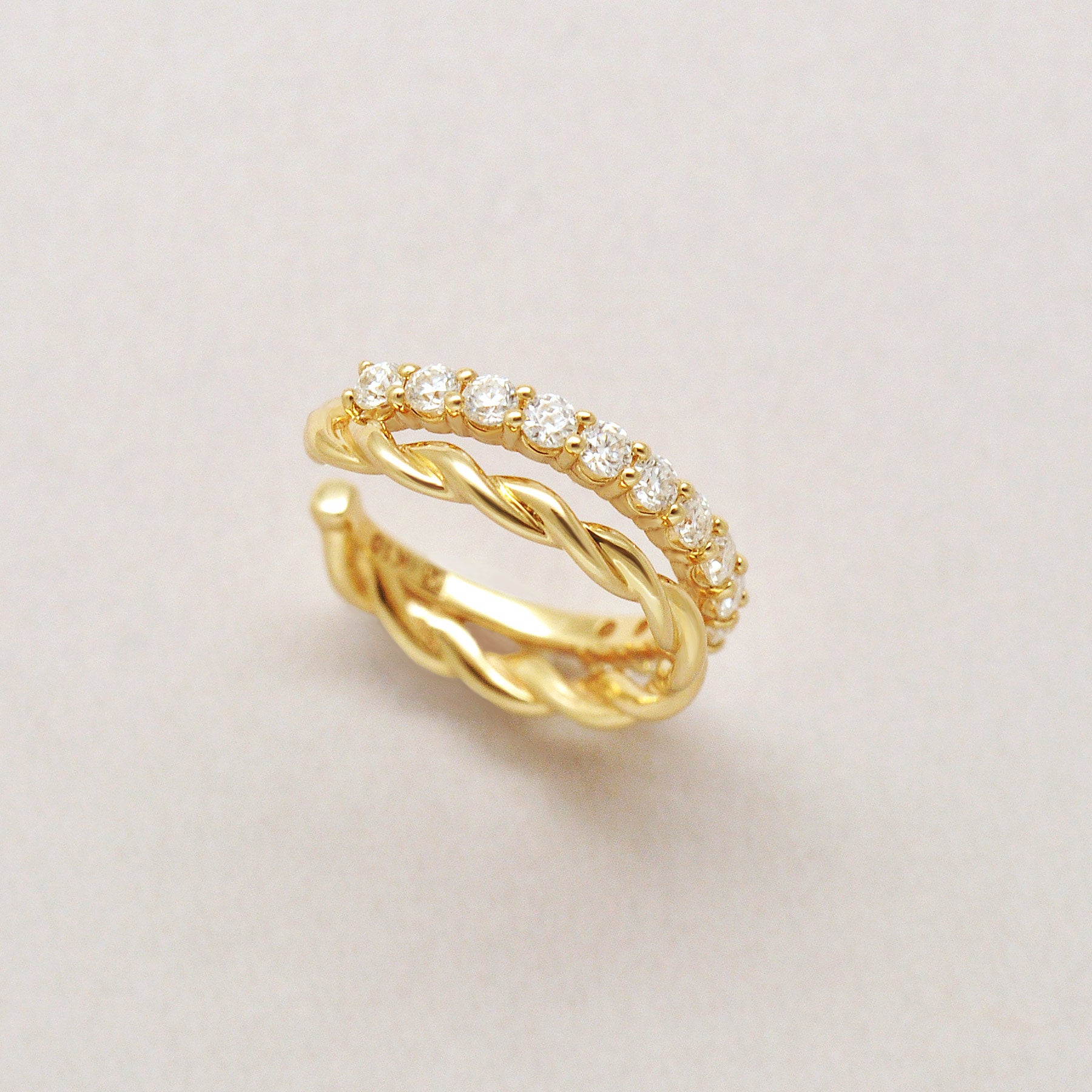 10K Moissanite Melee Line & Twist Dual Ear Cuff (Yellow Gold) - Product Image