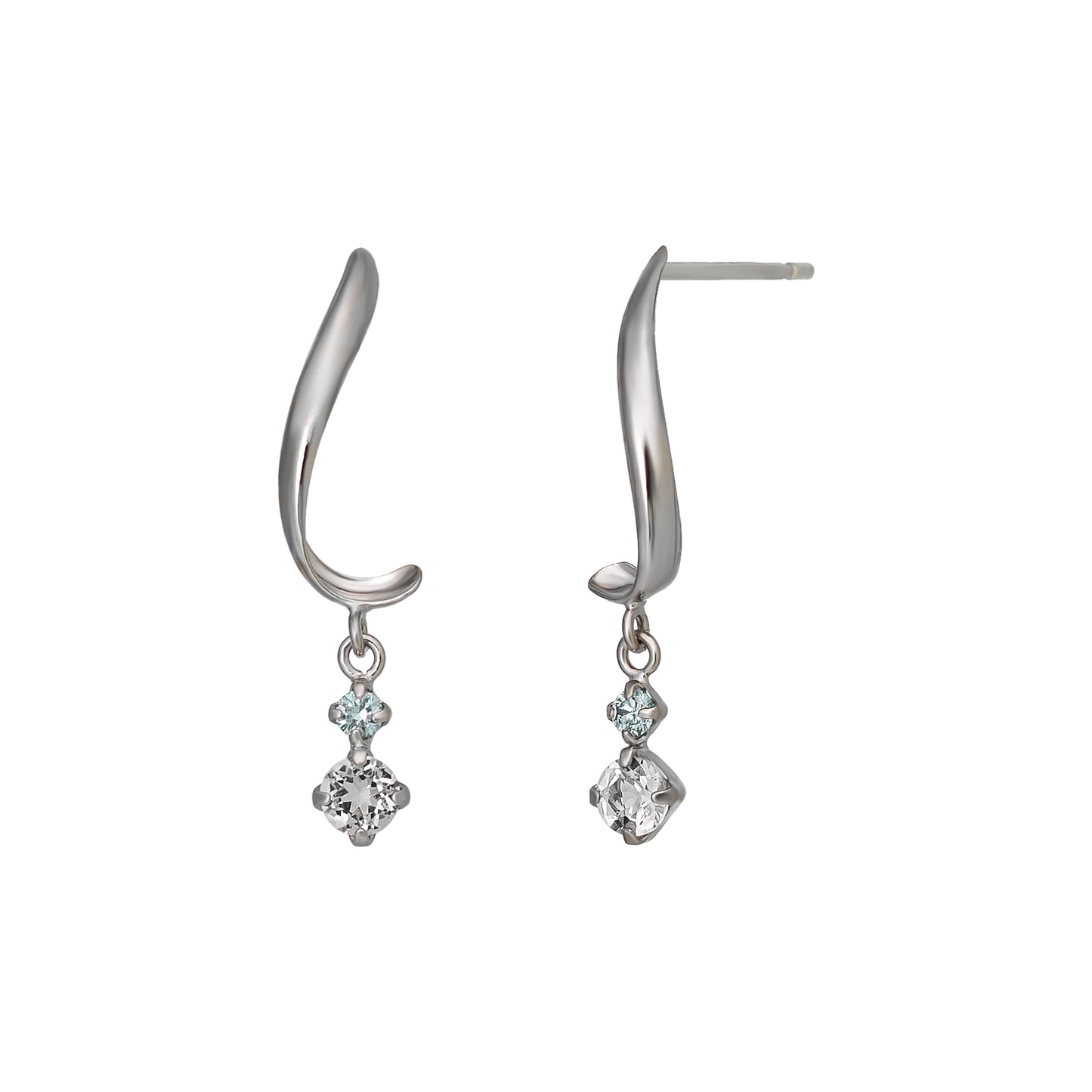 14K Twisted Line Diamond Earrings (White Gold) - Product Image