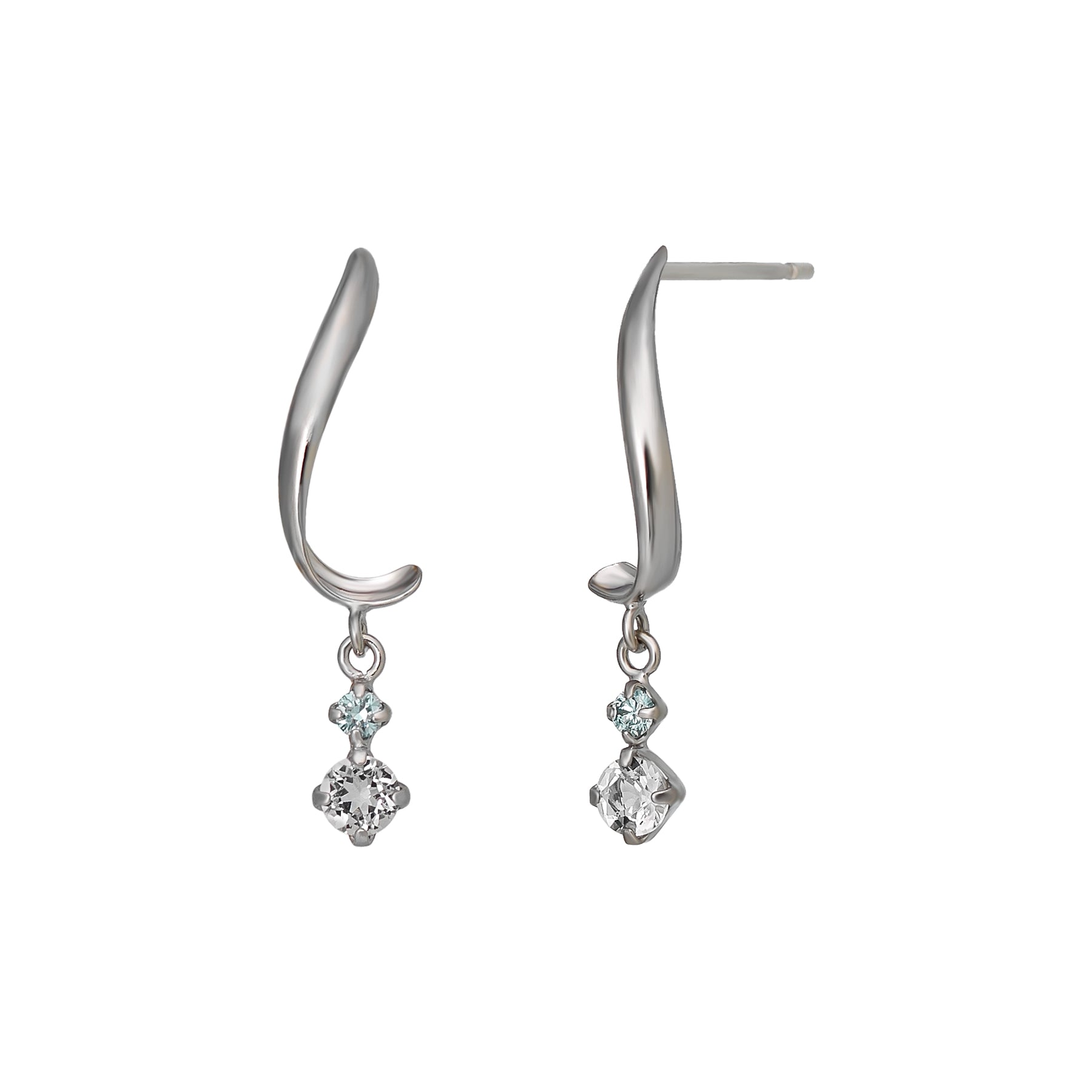14K Twisted Line Diamond Earrings (White Gold) - Product Image