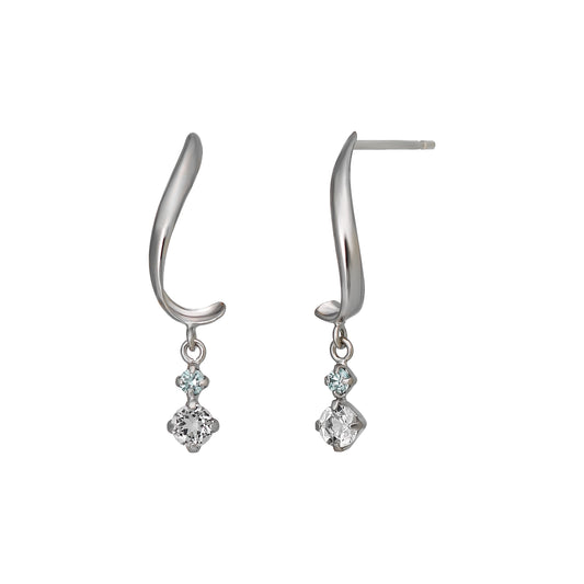 14K Twisted Line Diamond Earrings (White Gold) - Product Image