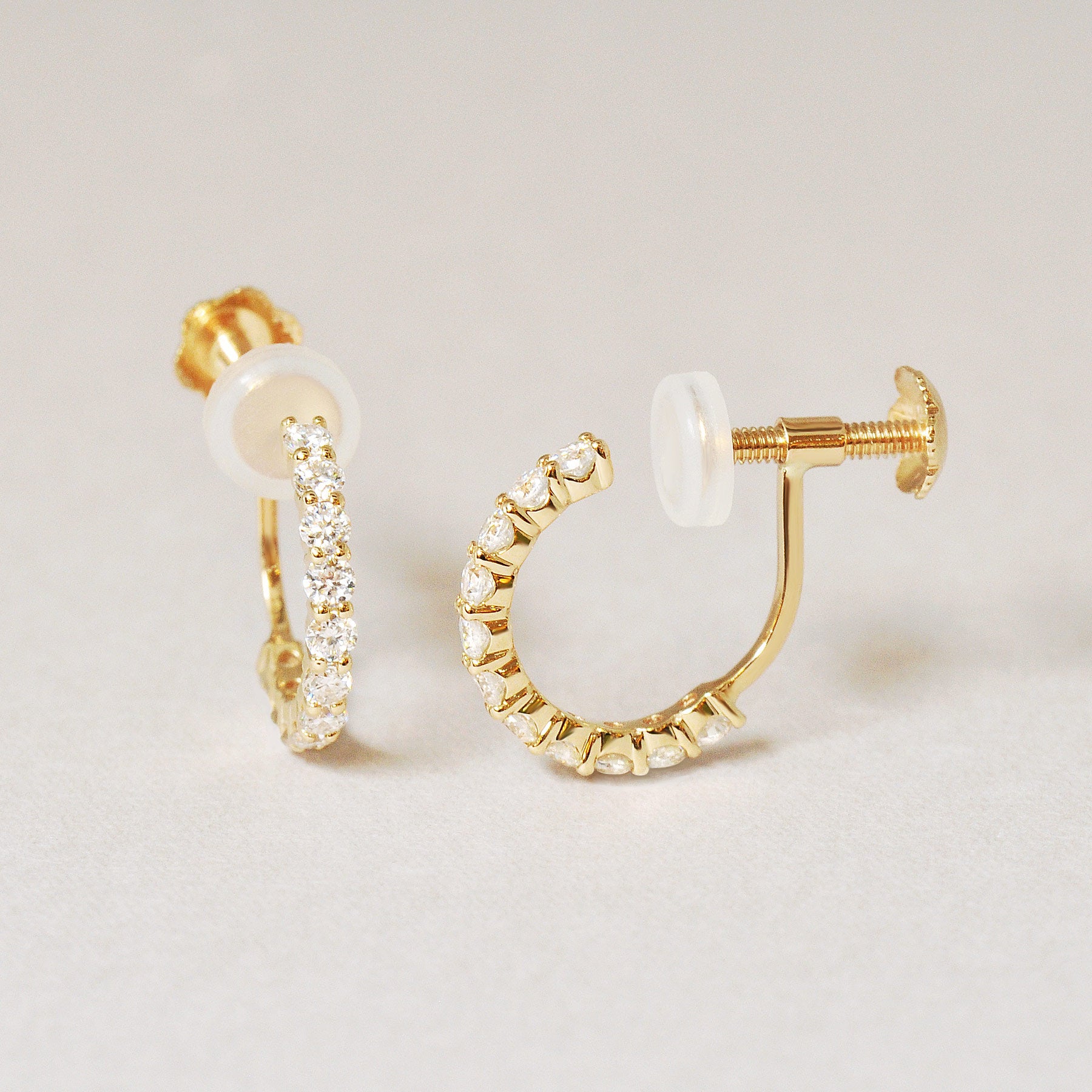 10K Moissanite Melee Hoop Clip-On Earrings (Yellow Gold) - Product Image