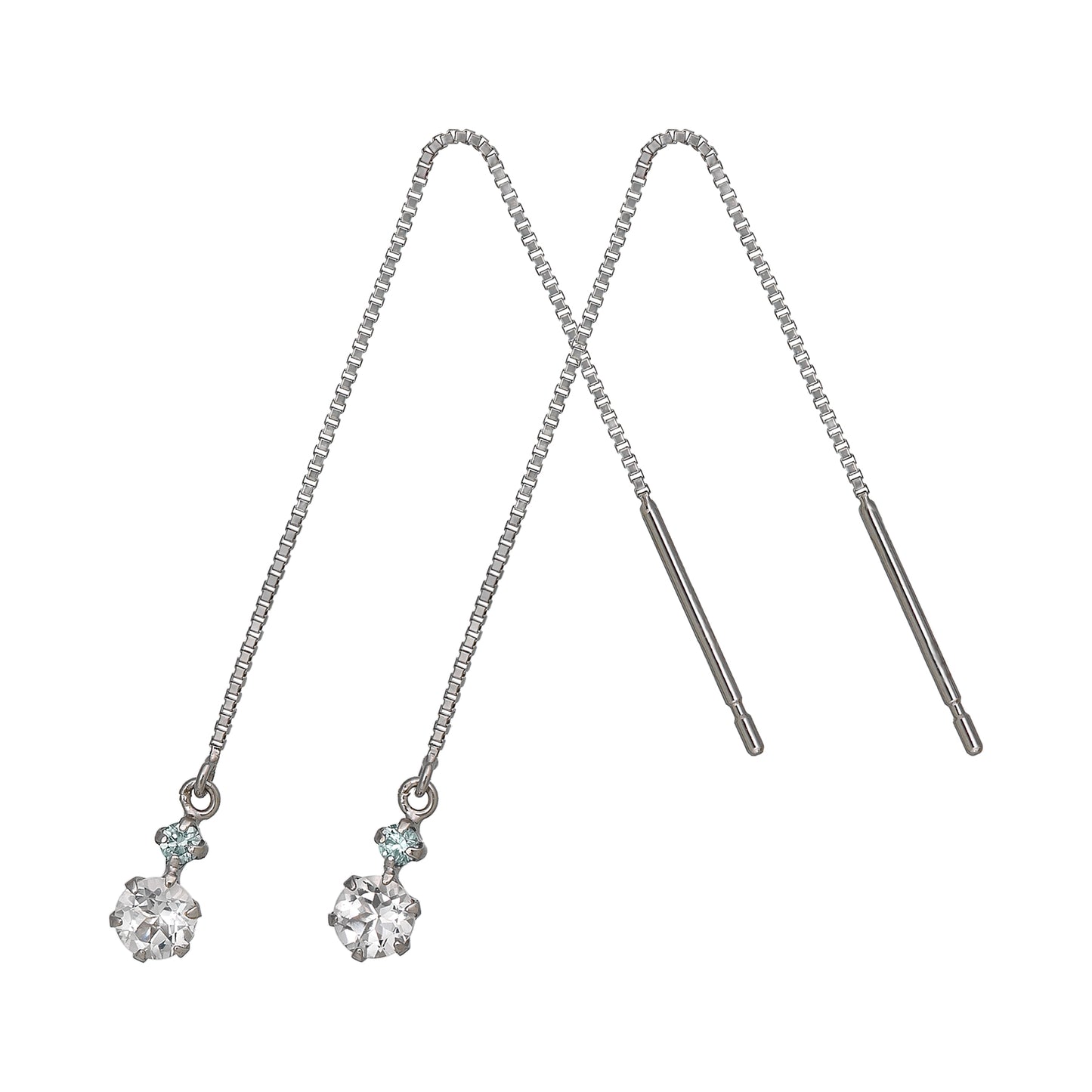 14K 6-Prong 2-Stone Diamond Threader Earrings (White Gold) - Product Image