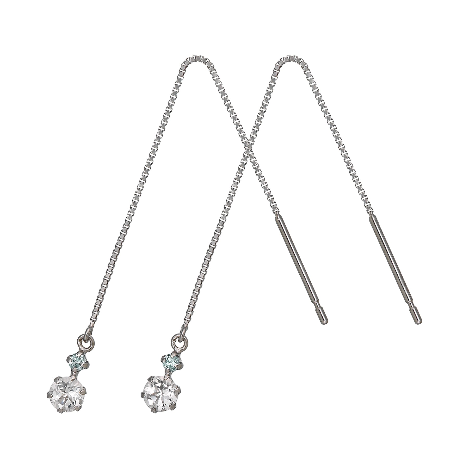 14K 6-Prong 2-Stone Diamond Threader Earrings (White Gold) - Product Image