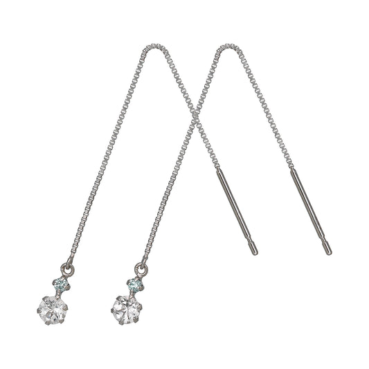 14K 6-Prong 2-Stone Diamond Threader Earrings (White Gold) - Product Image