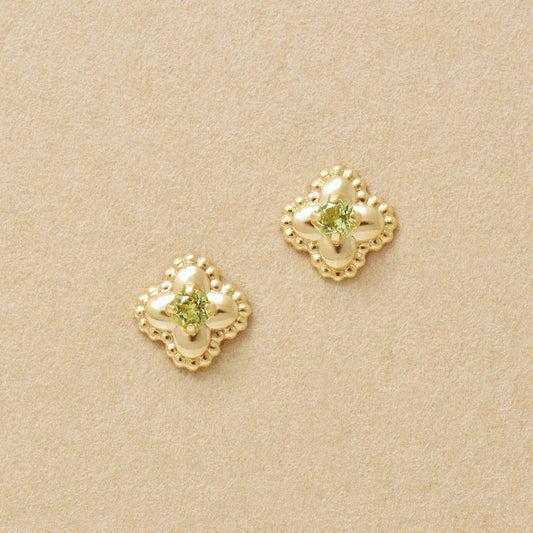 18K/10K Peridot Milgrain Flower Stud Earrings (Yellow Gold) - Product Image