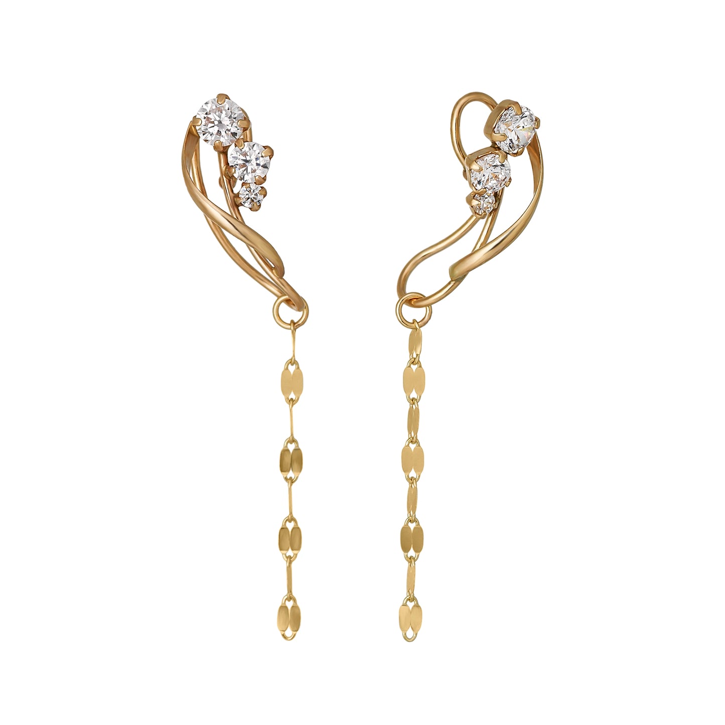 [Airy Clip-On Earrings] 10K Gradation Line Earrings (Yellow Gold) - Product Image