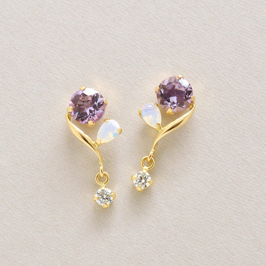 18K/10K Amethyst Twisted Line Swinging Earrings (Yellow Gold) - Product Image