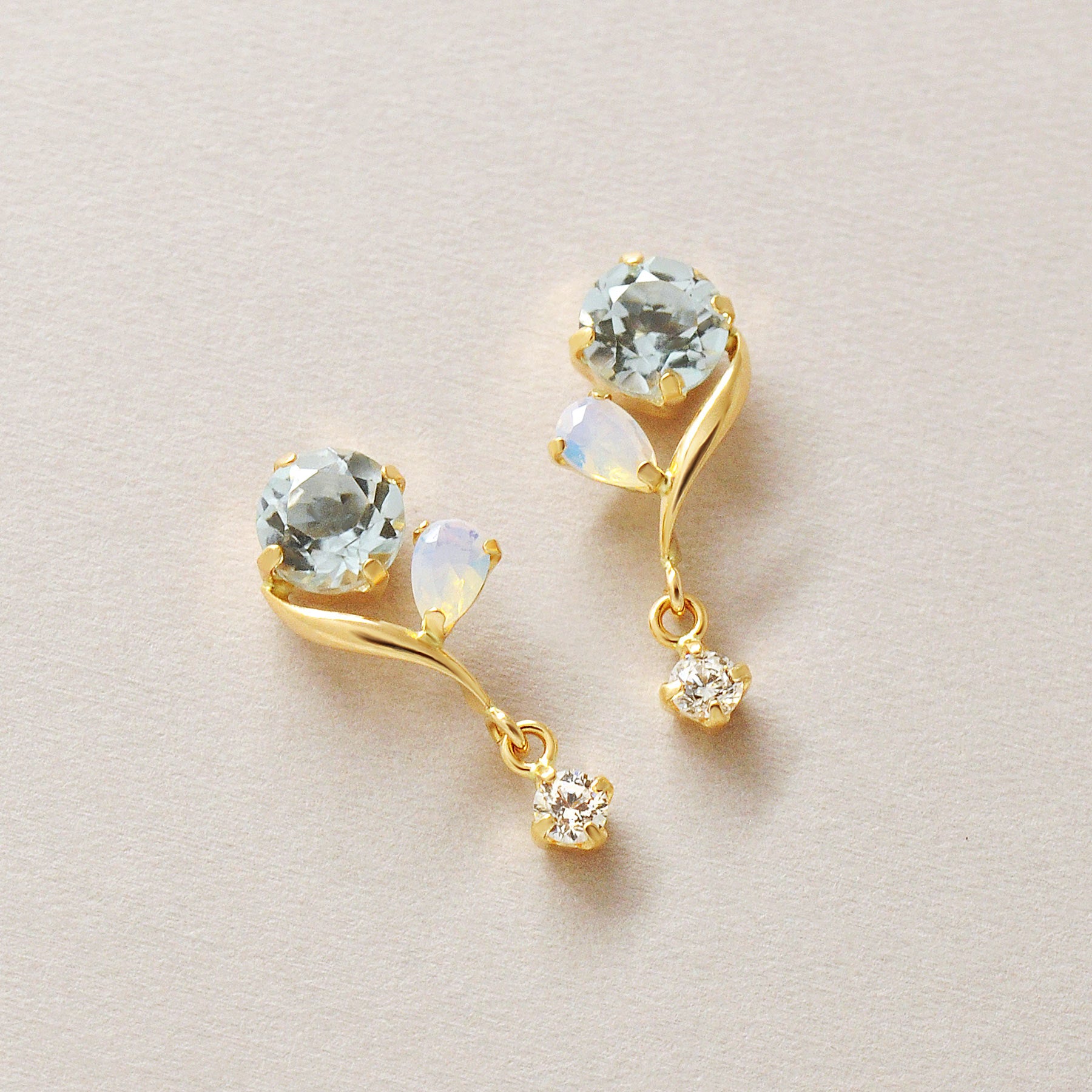 18K/10K Blue Topaz Twisted Line Swinging Earrings (Yellow Gold) - Product Image