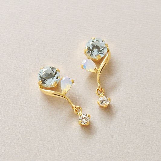 18K/10K Blue Topaz Twisted Line Swinging Earrings (Yellow Gold) - Product Image